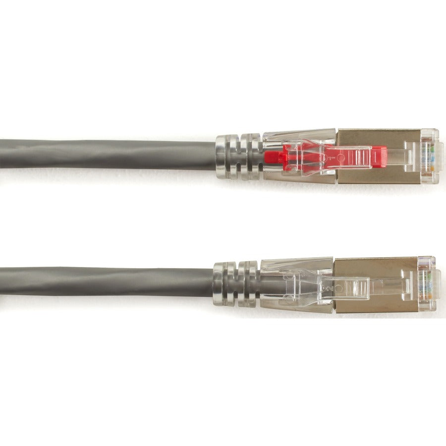 Black Box GigaTrue 3 CAT6A 650-MHz Locking Snagless Patch Cable, Shielded, 3 ft, RJ-45 Male/Male, 26 AWG, Gray, Gold Plated Contacts, 1 Each