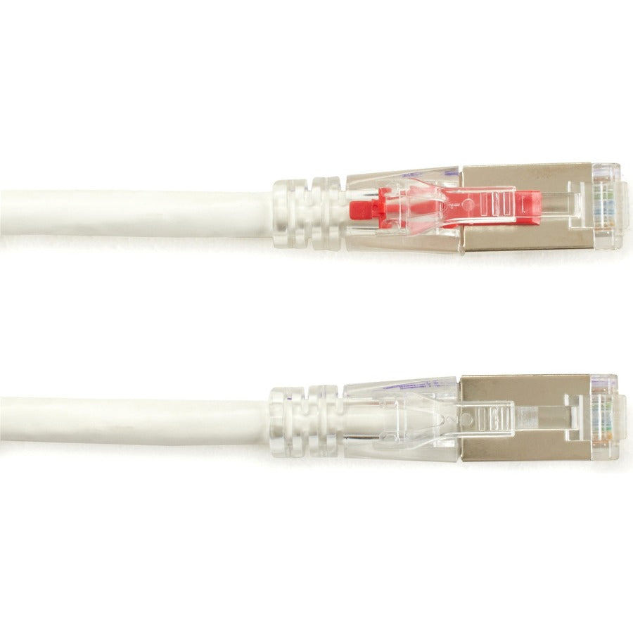 Black Box GigaTrue 3 CAT6A 650-MHz Locking Snagless Patch Cable, Shielded, 3 ft, RJ-45 Male/Male, 26 AWG, Gold Plated, White, 1 Each