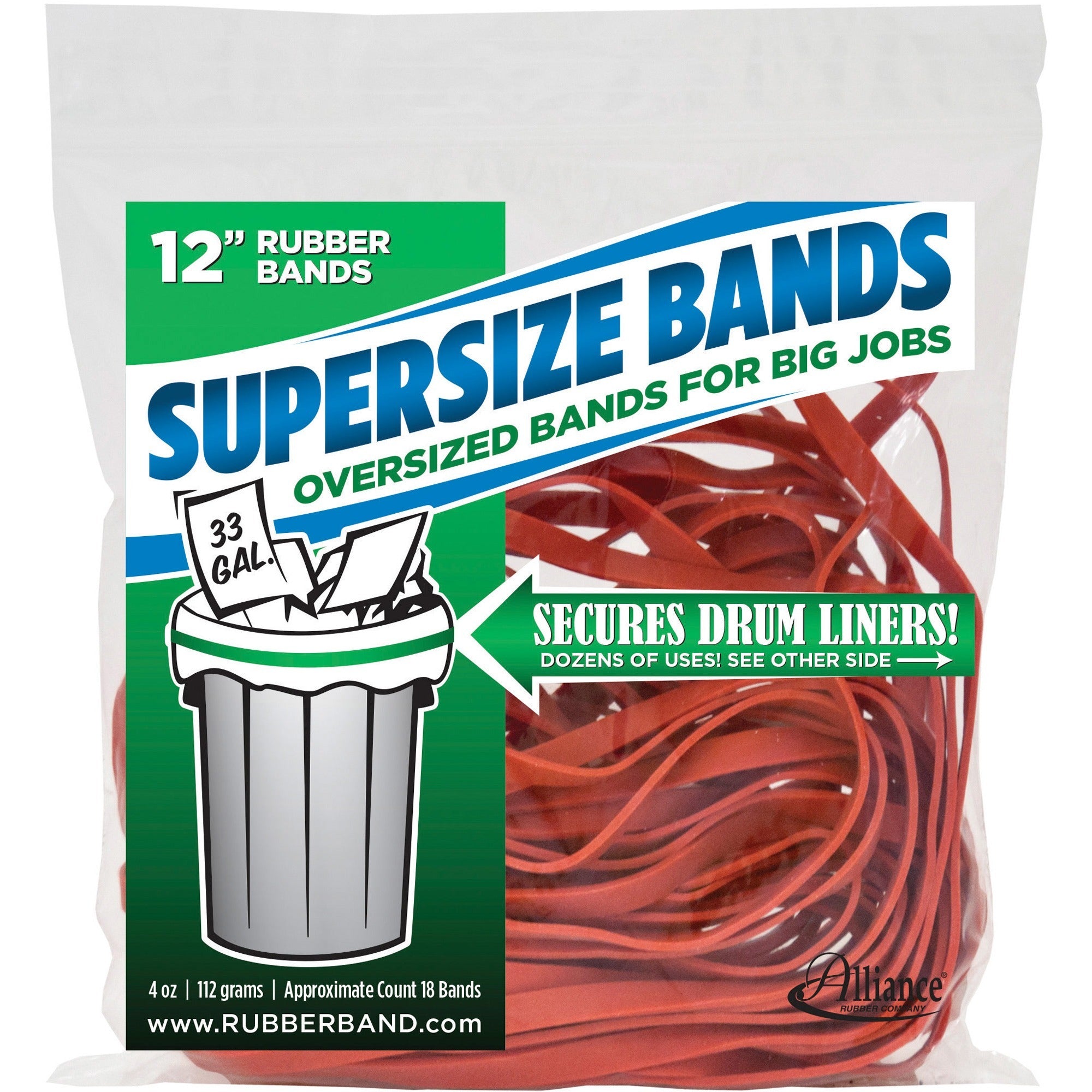 Alliance Rubber SuperSize Industrial-Strength Large Rubber Bands, 12" x 0.3", Red, Latex, Reusable, Heavy Duty, 1 Pack