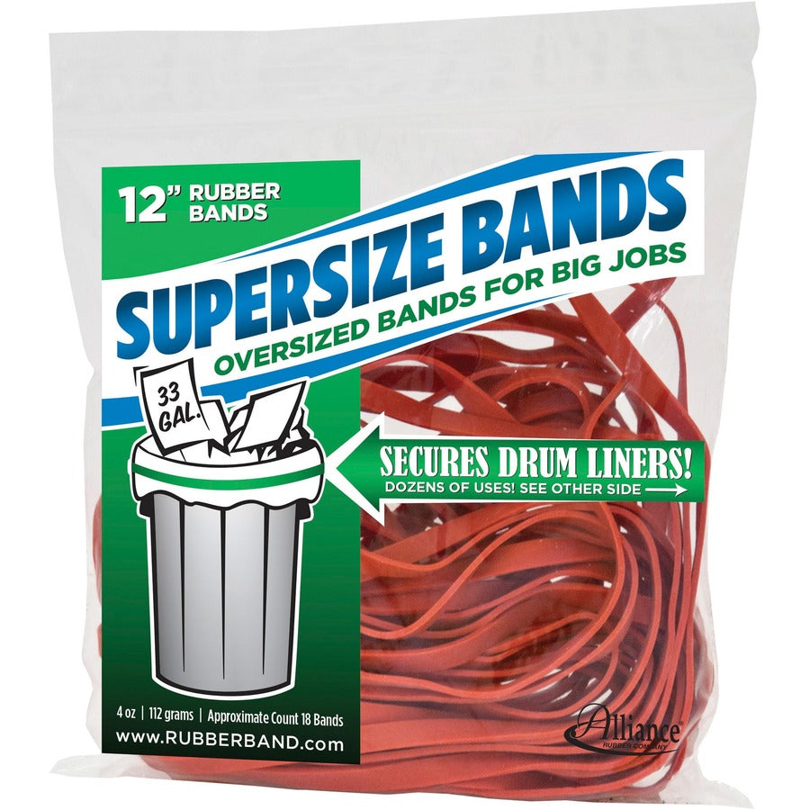 Alliance Rubber SuperSize Industrial-Strength Large Rubber Bands, 12" x 0.3", Red, Latex, Reusable, Heavy Duty, 1 Pack