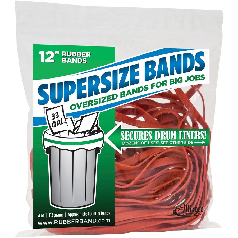 Alliance Rubber SuperSize Industrial-Strength Large Rubber Bands, 12" x 0.3", Red, Latex, Reusable, Heavy Duty, 1 Pack