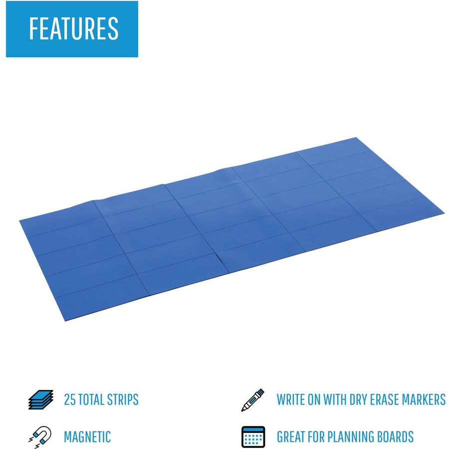 MasterVision 2" Magnetic Dry Erase Strips, Blue, 0.88" x 2", 1 Pack
