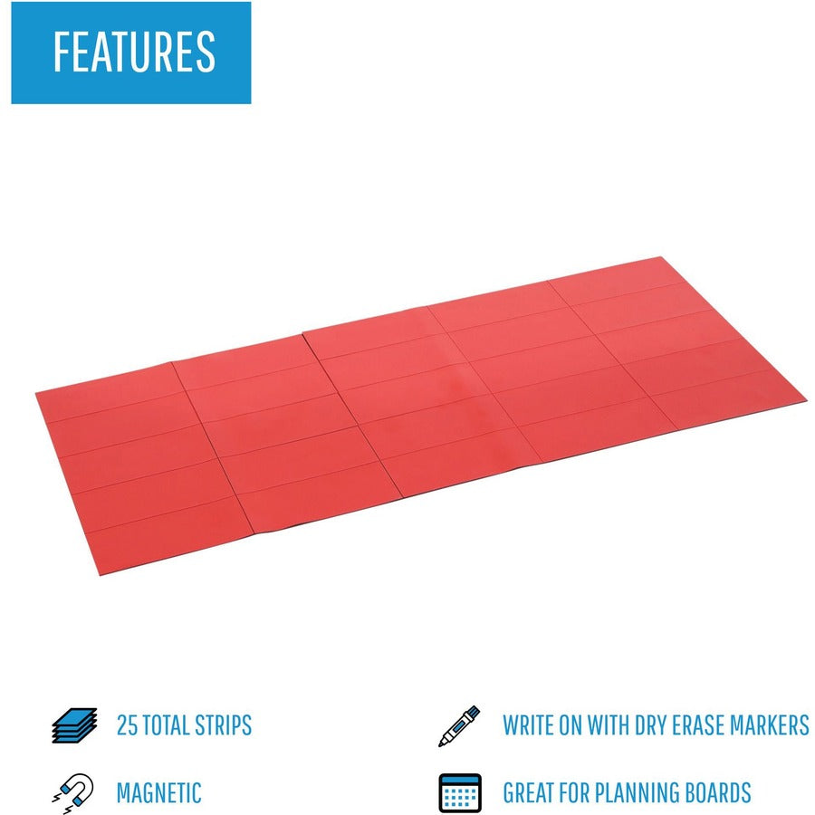 MasterVision 2" Magnetic Dry Erase Strips, Red, 0.88" x 2", 1 Pack
