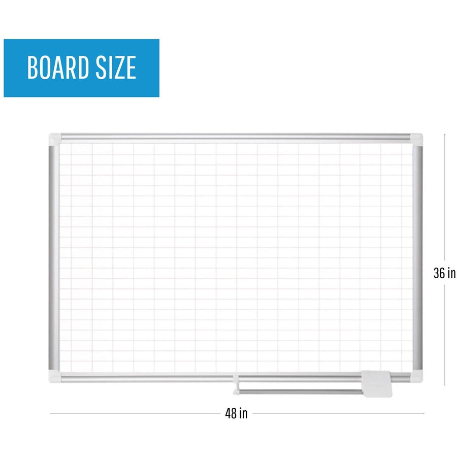 1" x 2" Block - White, Gold - Aluminum, Steel - 36" Height x 48" Width - Magnetic, Dry Erase Surface, Marker Tray - 1 Each