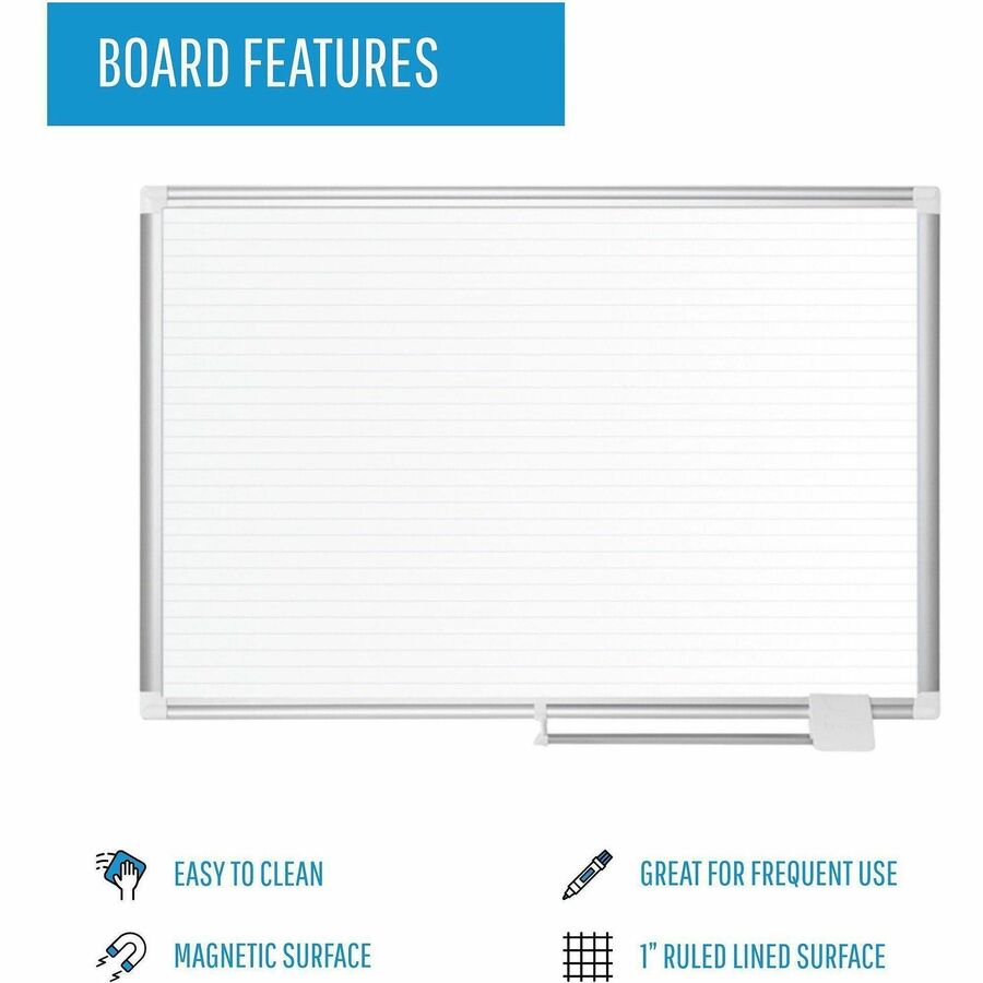 White, Gold - Aluminum, Steel - 36" Height x 48" Width - Magnetic, Dry Erase Surface, Marker Tray - 1 Each