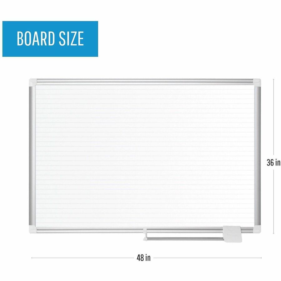 White, Gold - Aluminum, Steel - 36" Height x 48" Width - Magnetic, Dry Erase Surface, Marker Tray - 1 Each