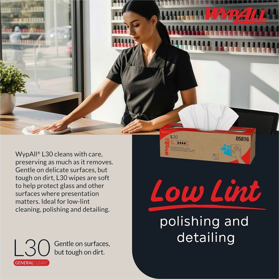 Wypall General Clean L30 Heavy Cleaning Towels, White, 9.80" x 16.40", 120 Towels per Box, 1 Carton