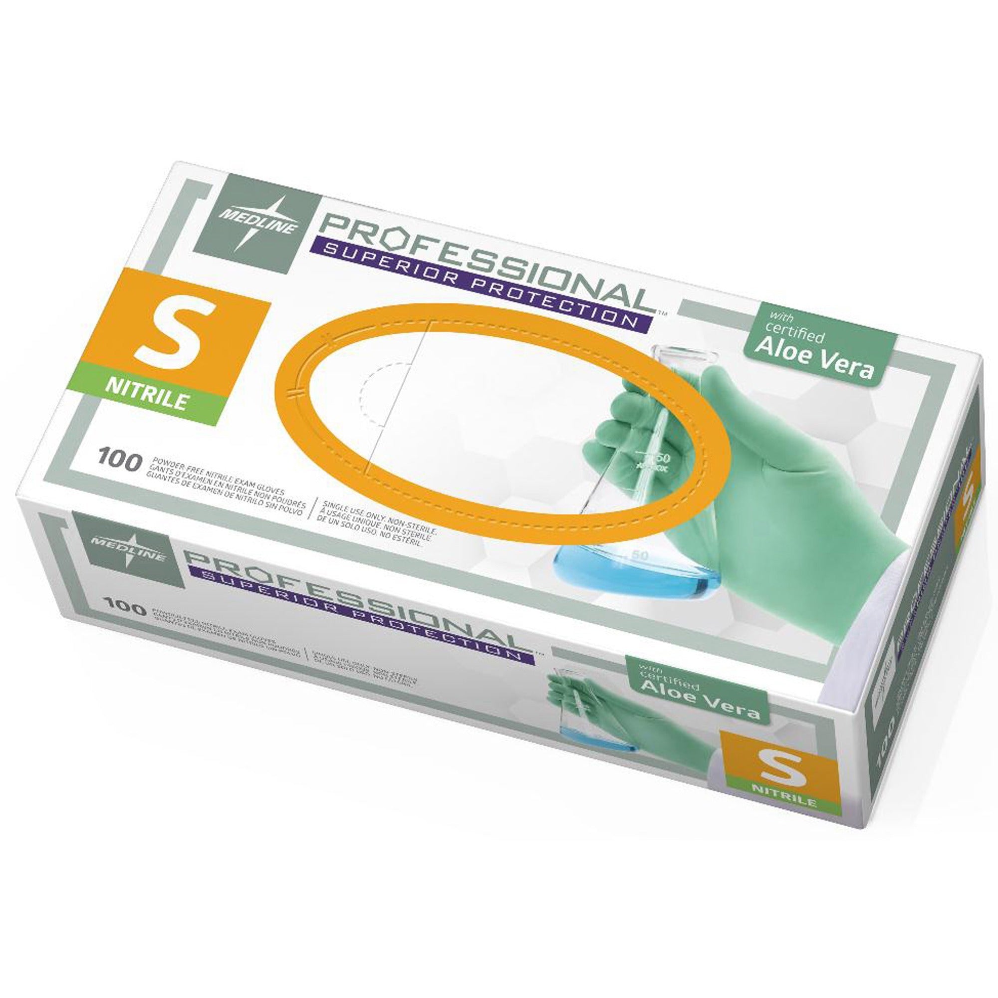 Medline Professional Series Aloetouch Gloves, Small, Green, Latex-Free, Non-Sterile, Textured, 5.9 mil Thickness, 9.5" Length, 100/Box