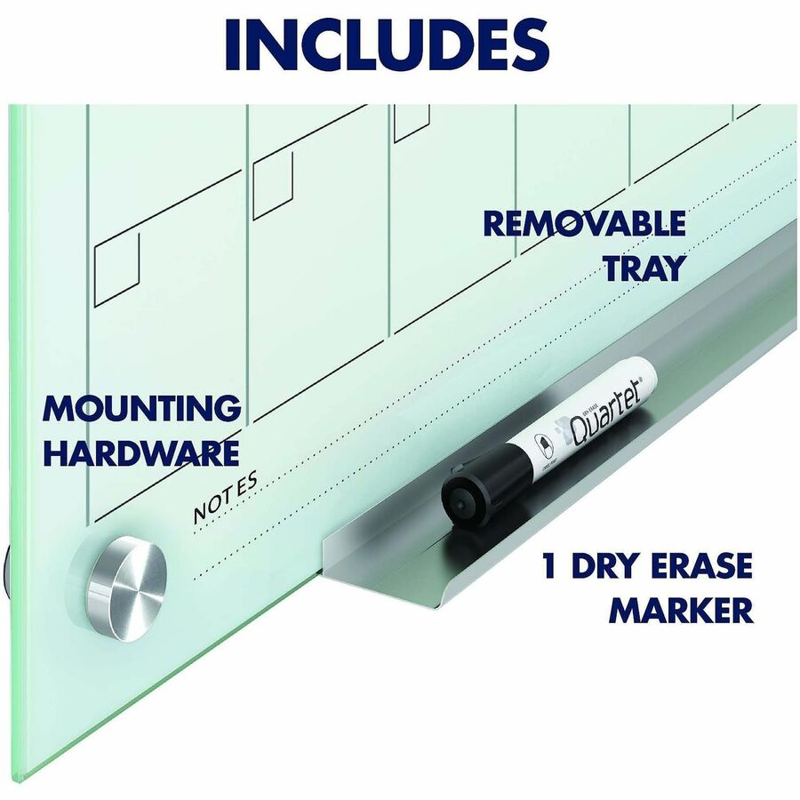 Monthly - 1 Month - White - Tempered Glass - 18" Height x 24" Width - Magnetic, Durable, Stain Resistant, Ghost Resistant, Scratch Resistant, Dent Resistant, Dry Erase Surface, Notes Area, Reusable - 1 Each
