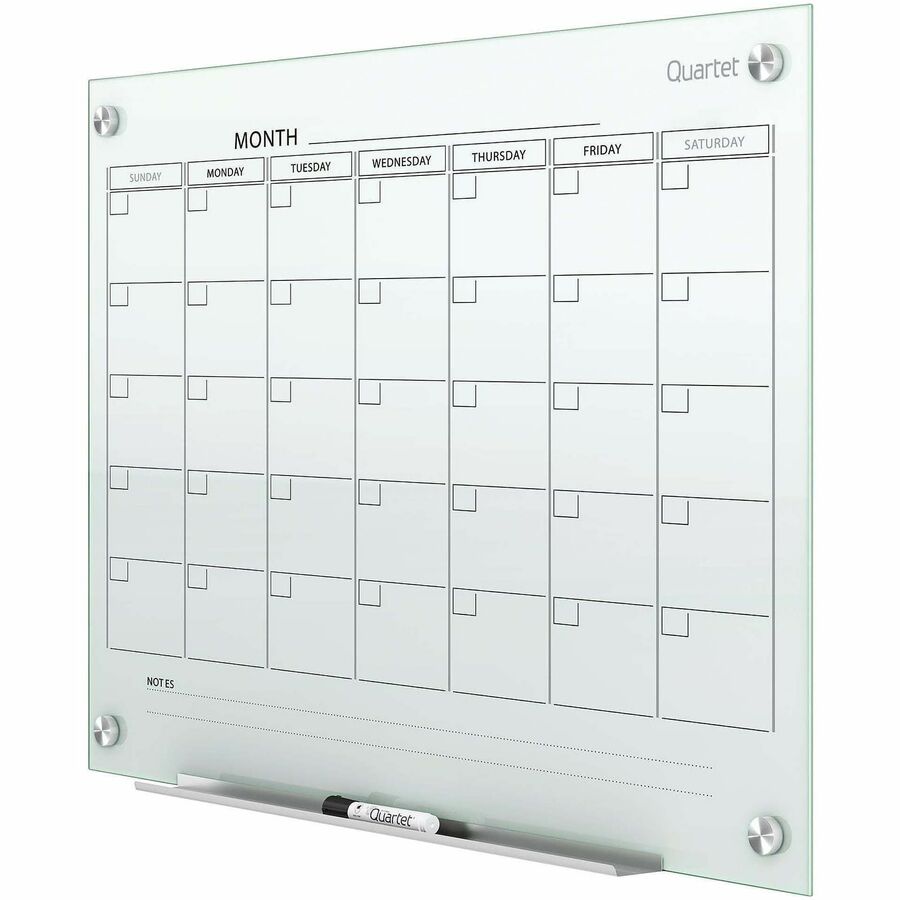 Monthly - 1 Month - White - Tempered Glass - 18" Height x 24" Width - Magnetic, Durable, Stain Resistant, Ghost Resistant, Scratch Resistant, Dent Resistant, Dry Erase Surface, Notes Area, Reusable - 1 Each