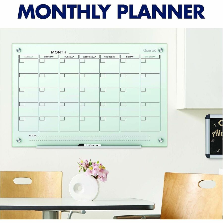 Monthly - 1 Month - White - Tempered Glass - 18" Height x 24" Width - Magnetic, Durable, Stain Resistant, Ghost Resistant, Scratch Resistant, Dent Resistant, Dry Erase Surface, Notes Area, Reusable - 1 Each