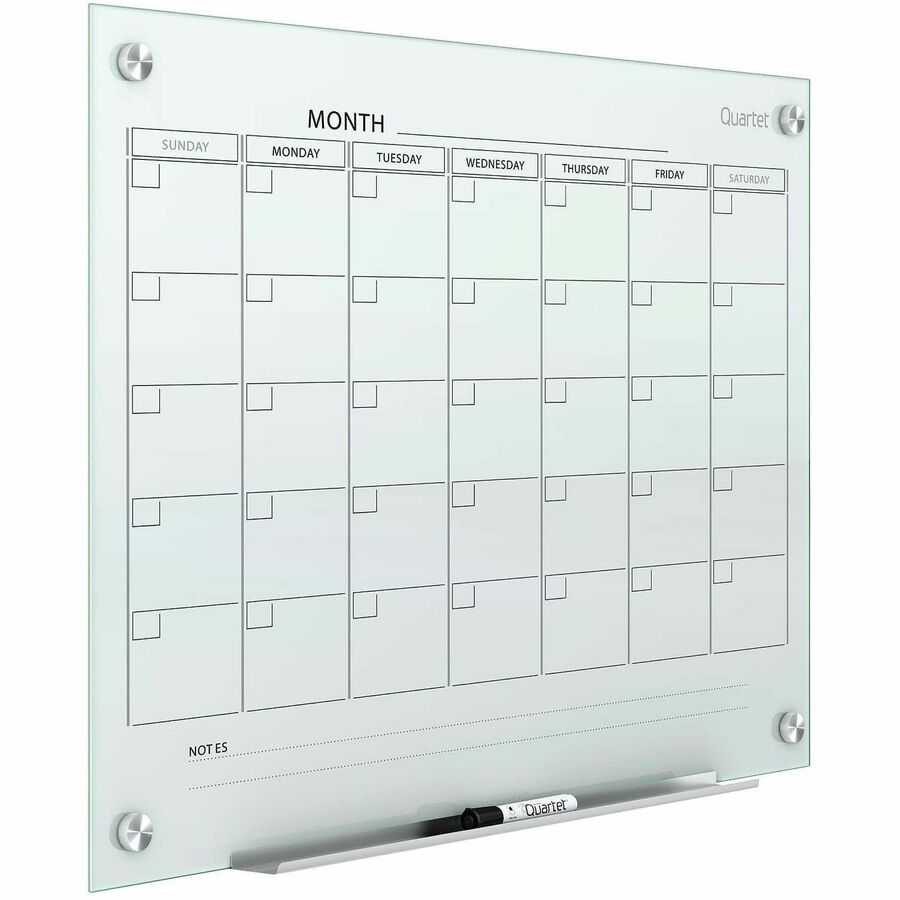 Monthly - 1 Month - White - Tempered Glass - 18" Height x 24" Width - Magnetic, Durable, Stain Resistant, Ghost Resistant, Scratch Resistant, Dent Resistant, Dry Erase Surface, Notes Area, Reusable - 1 Each