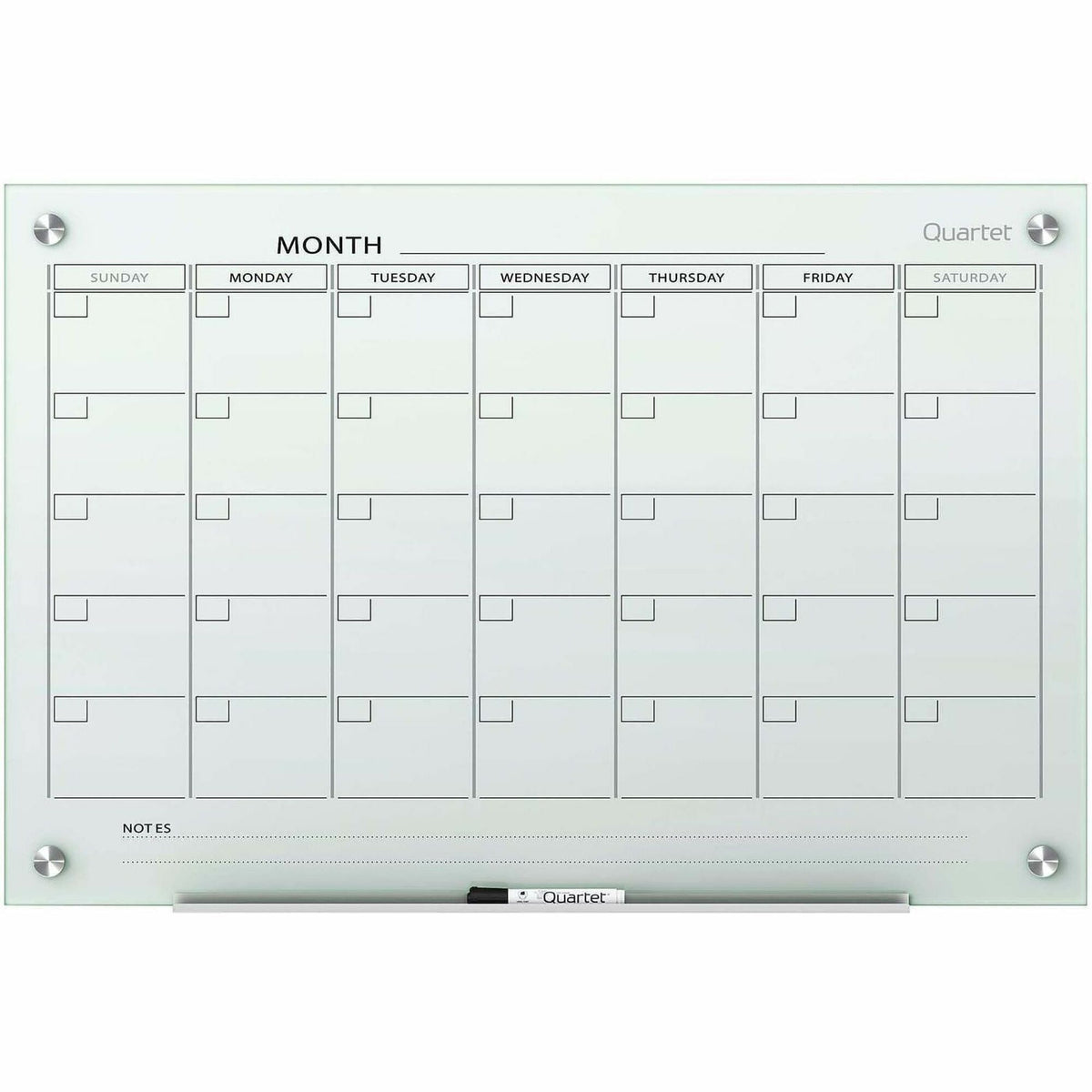 Monthly - 1 Month - White - Tempered Glass - 18" Height x 24" Width - Magnetic, Durable, Stain Resistant, Ghost Resistant, Scratch Resistant, Dent Resistant, Dry Erase Surface, Notes Area, Reusable - 1 Each