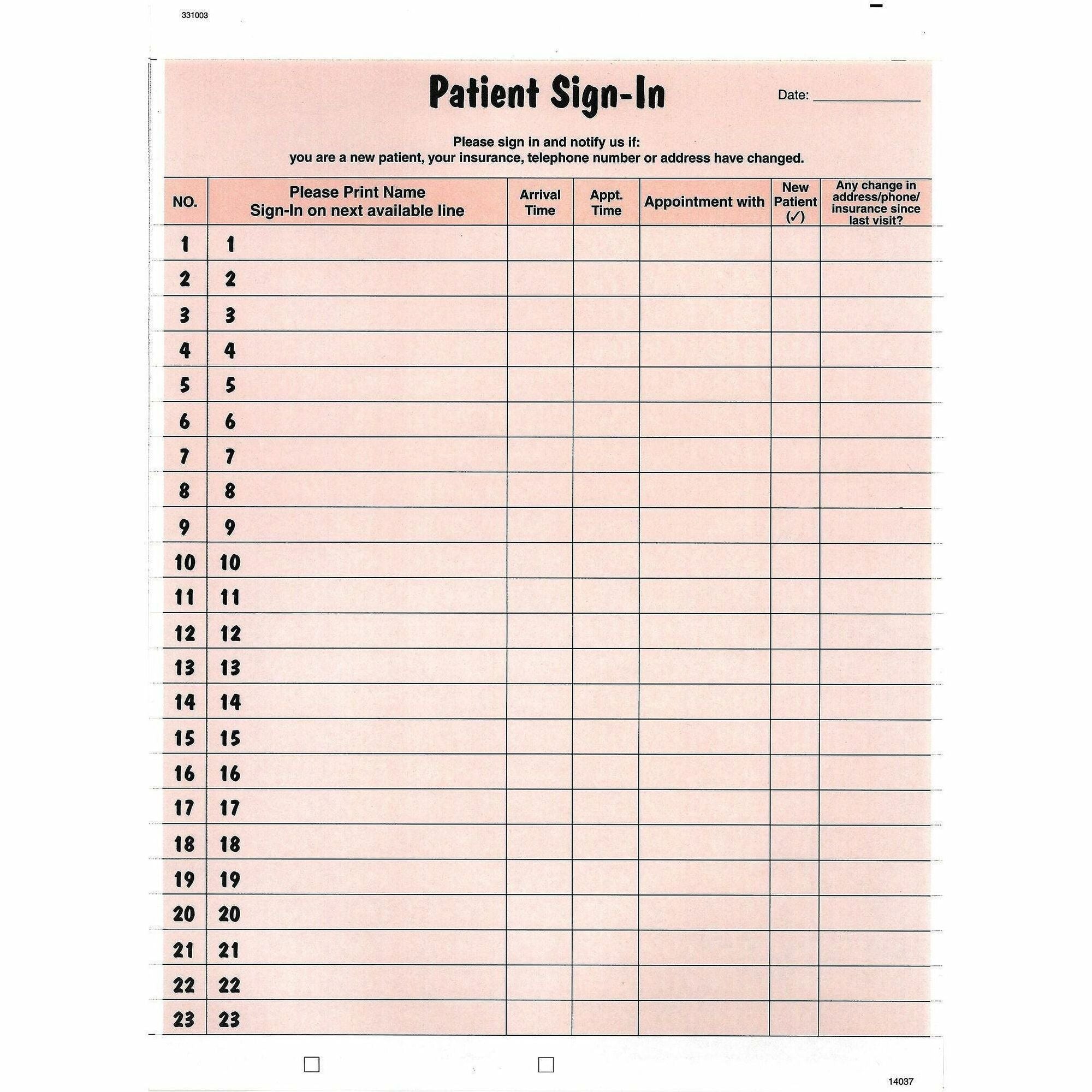 Tabbies Patient Sign-In Label Forms, 125 Sheets, 8.5" x 11", Salmon, 125/Pack