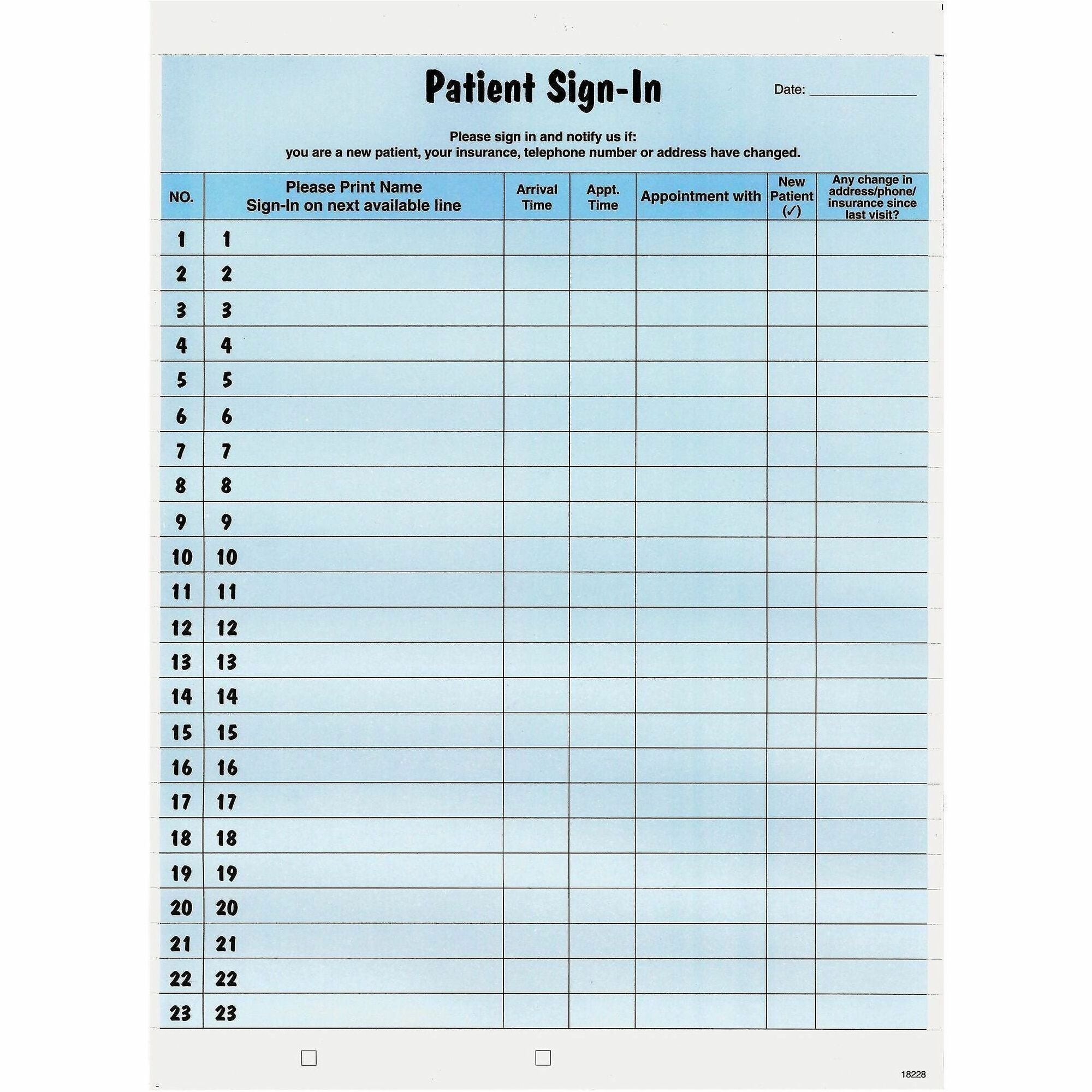 Tabbies Patient Sign-In Label Forms, 125 Sheets, 8.5" x 11", Blue, 125 per Pack