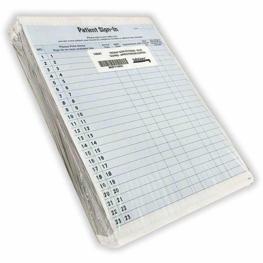 Tabbies Patient Sign-In Label Forms, 125 Sheets, 8.5" x 11", Blue, 125 per Pack