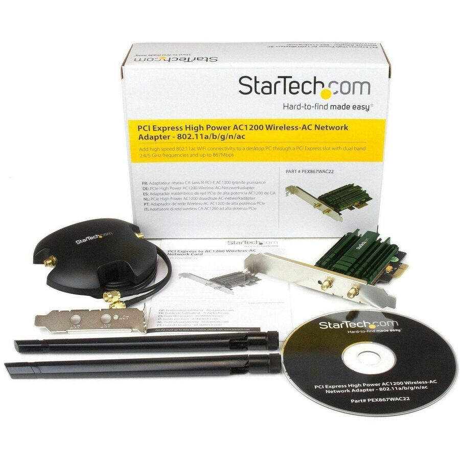 StarTech.com PCI Express Wireless AC Card, IEEE 802.11ac, Dual Band, 1.17 Gbit/s, 2 x 5 dBi Antennas, Internal, 1 Each