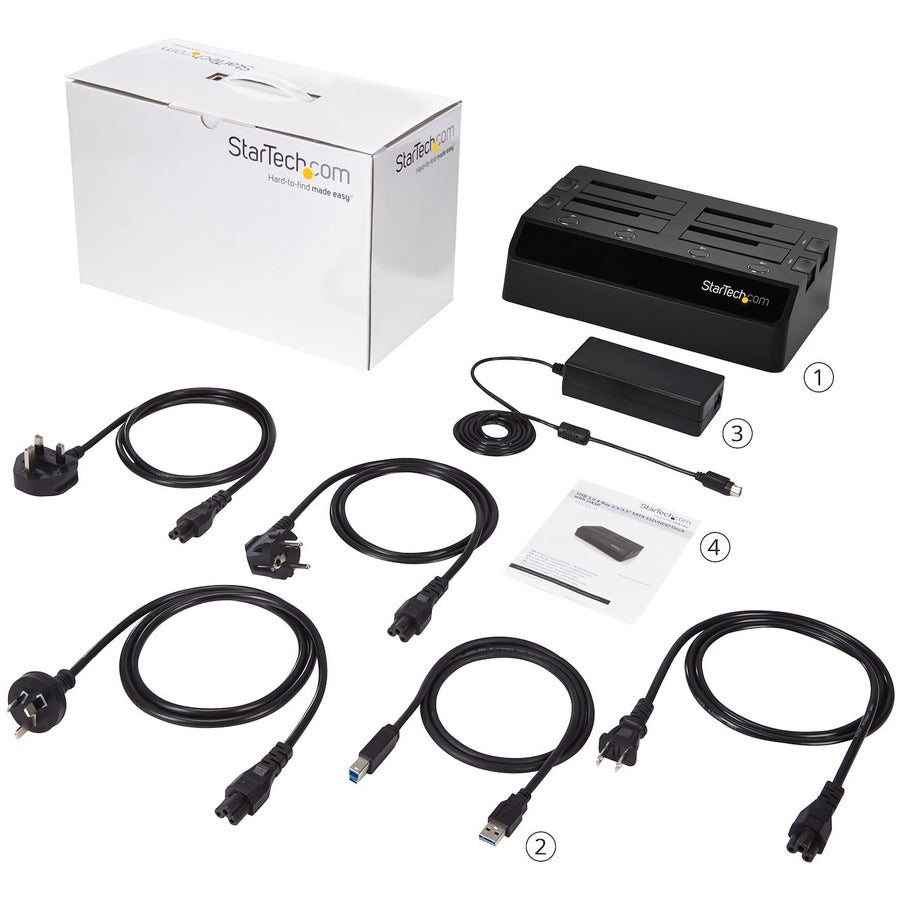 USB 3.0 4-Bay 2.5"/3.5" SATA SSD/HDD Dock, Supports 4 HDDs or 4 SSDs, UASP, External, Black