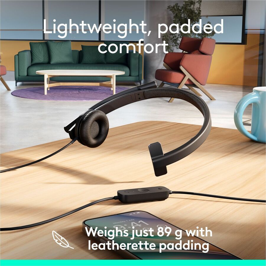 Mono - USB - Wired - 31.50 Hz to 20 kHz - Over-the-head - Monaural - Supra-aural - Noise Cancelling, Electret Microphone