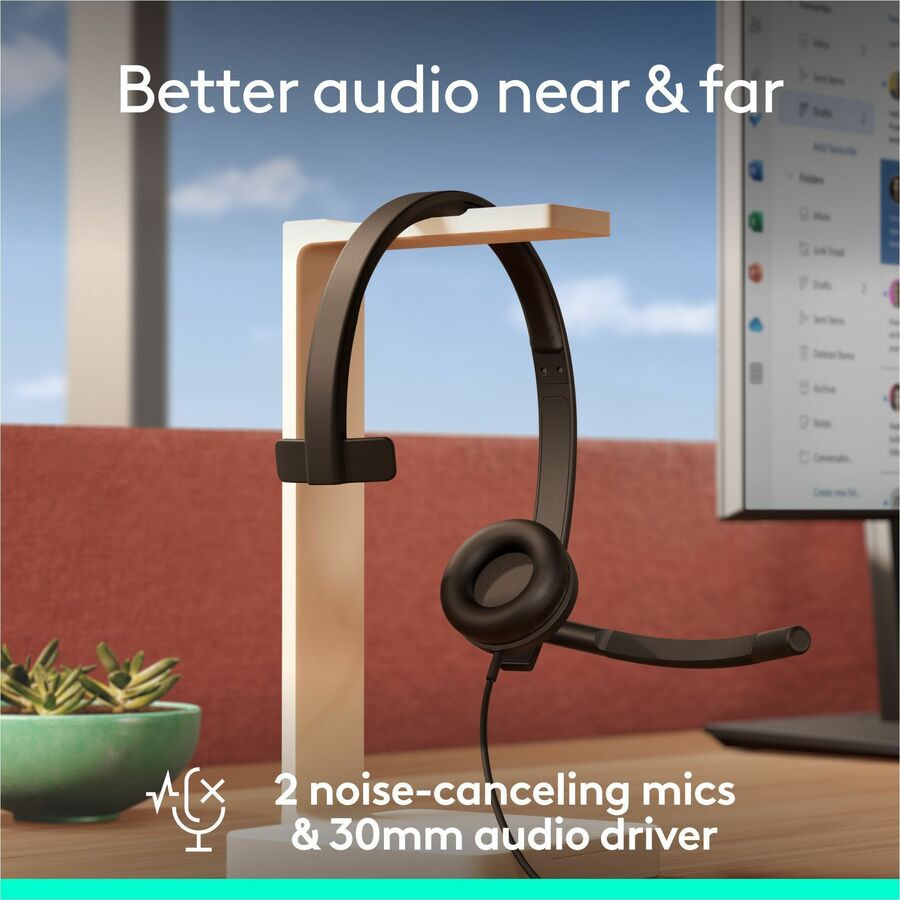 Mono - USB - Wired - 31.50 Hz to 20 kHz - Over-the-head - Monaural - Supra-aural - Noise Cancelling, Electret Microphone