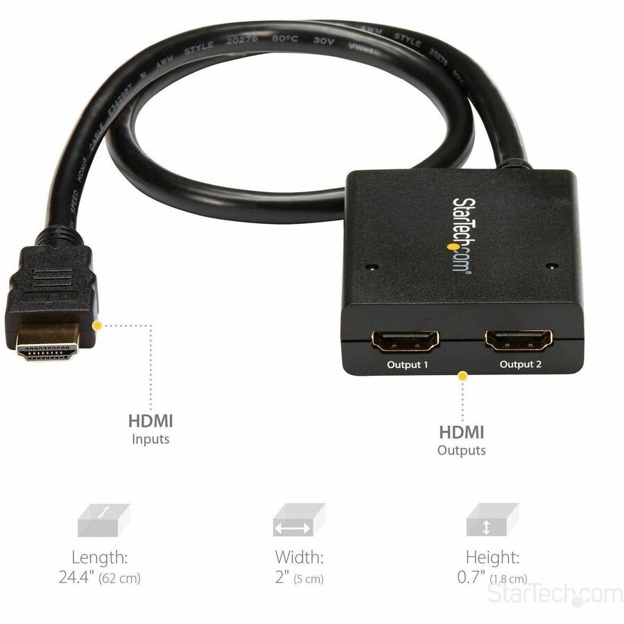 StarTech.com 2-Port HDMI Splitter with USB Power-4K