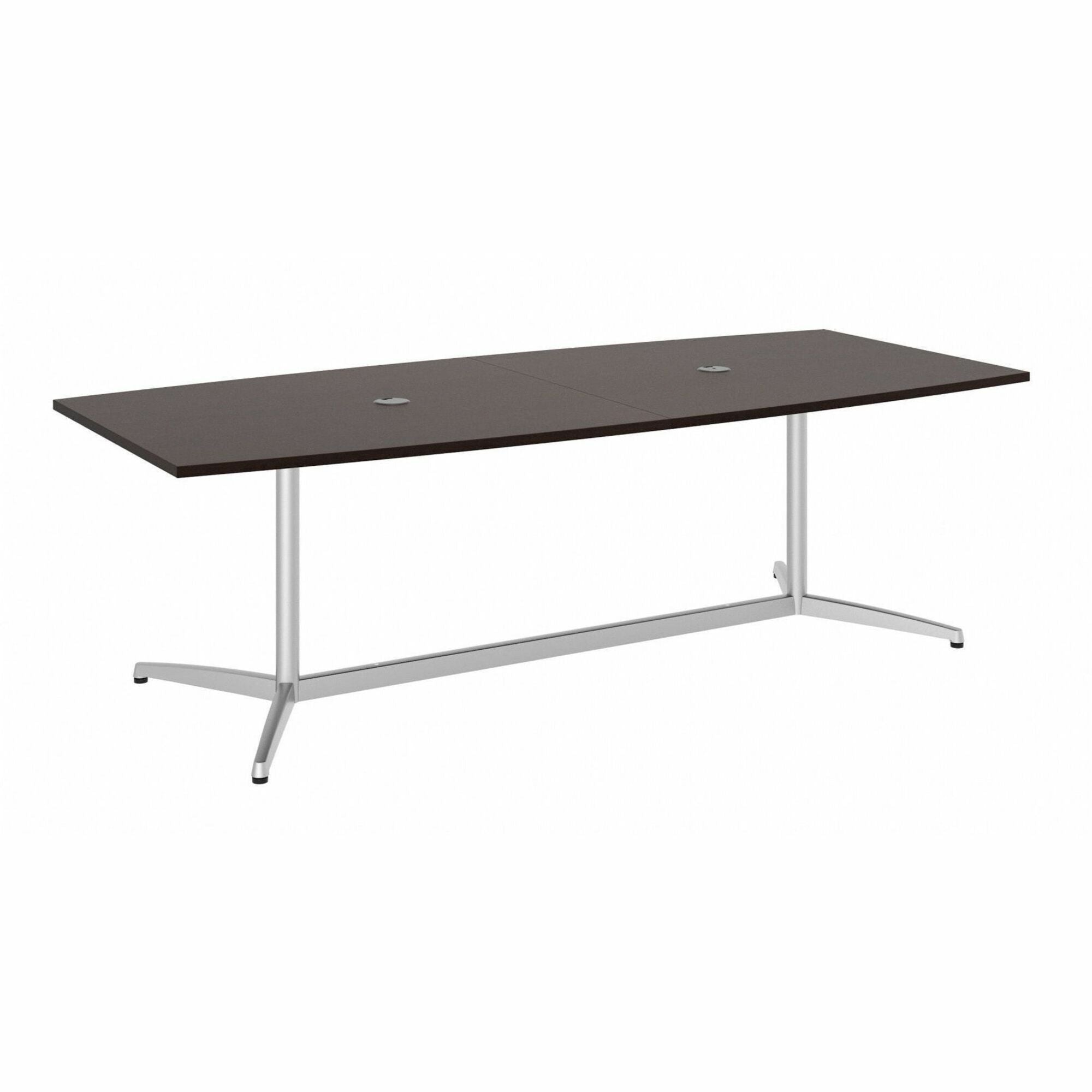 Bush Business Furniture Boat Top Conference Table, 42" x 95", 1" Thick, 28.65" High, Mocha Cherry Thermofused Laminate, Metal Base, 1 Each