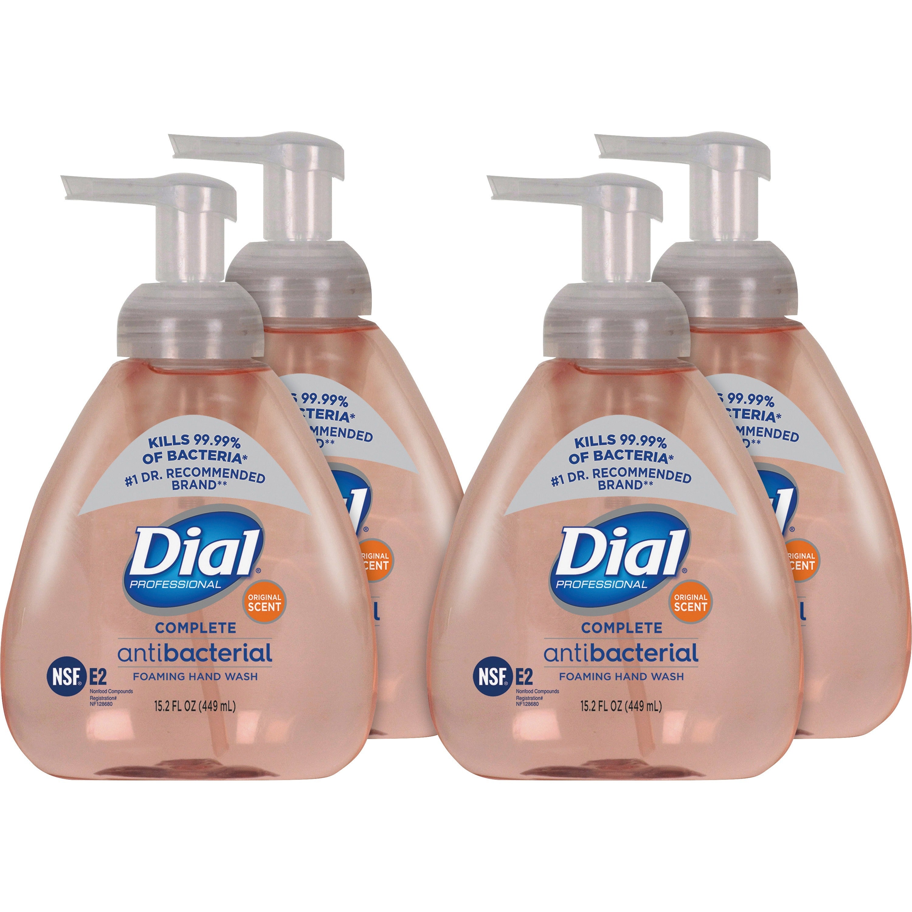 Dial Complete Antibacterial Foaming Hand Wash, Original Scent, 15.20 fl oz Pump Bottle, Pink, 4/Carton
