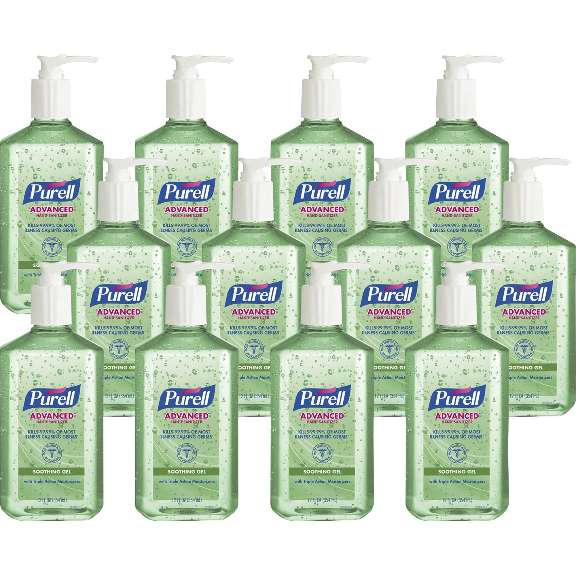 PURELL Hand Sanitizer Gel, 12 fl oz Pump Bottle, Clear, Non-sticky, Residue-free, Aloe, 12/Carton