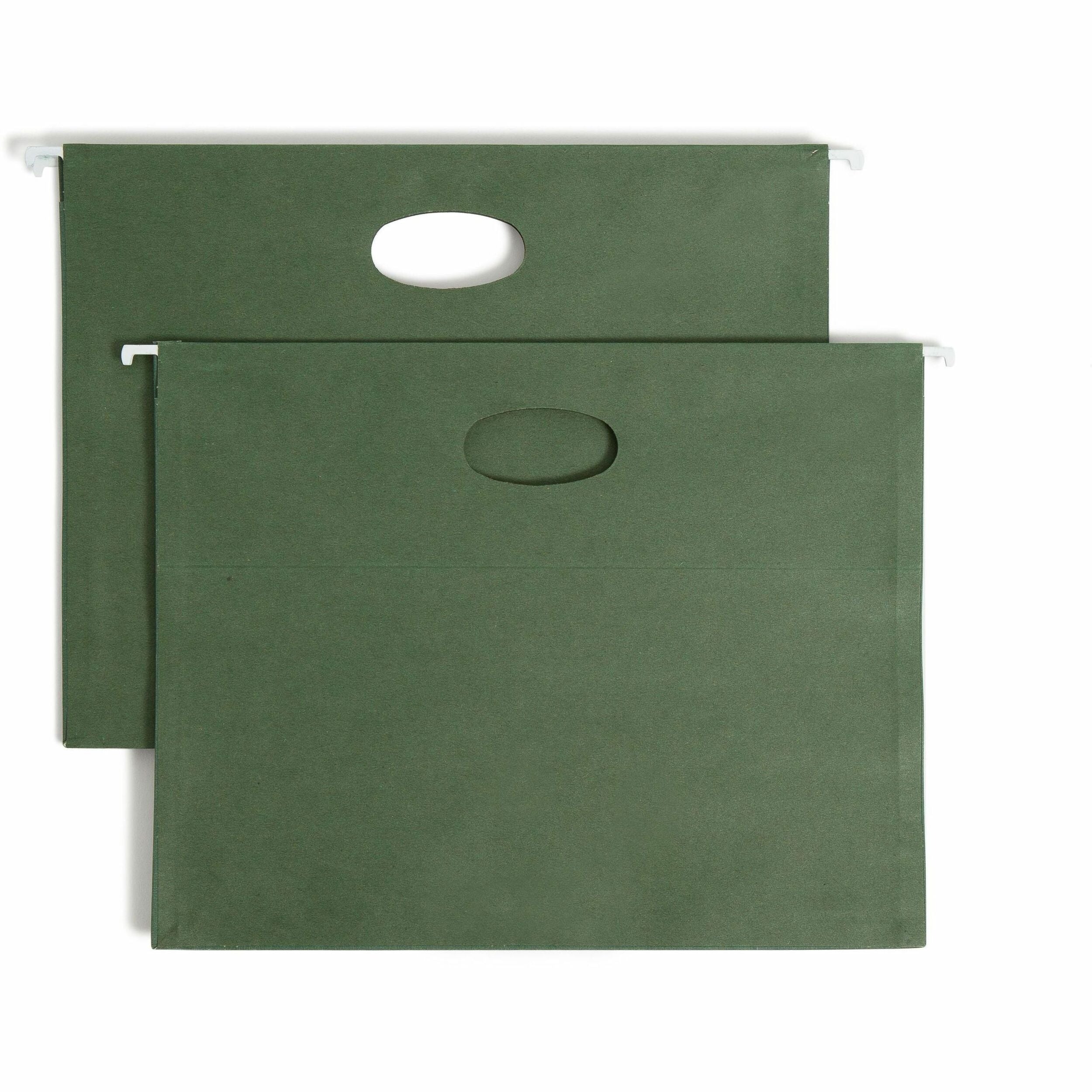 Smead Letter Size Recycled Hanging Folders, 3-1/2" Expansion, 11 pt., Standard Green, Full-Height Sides, Acid-Free, 10/Box