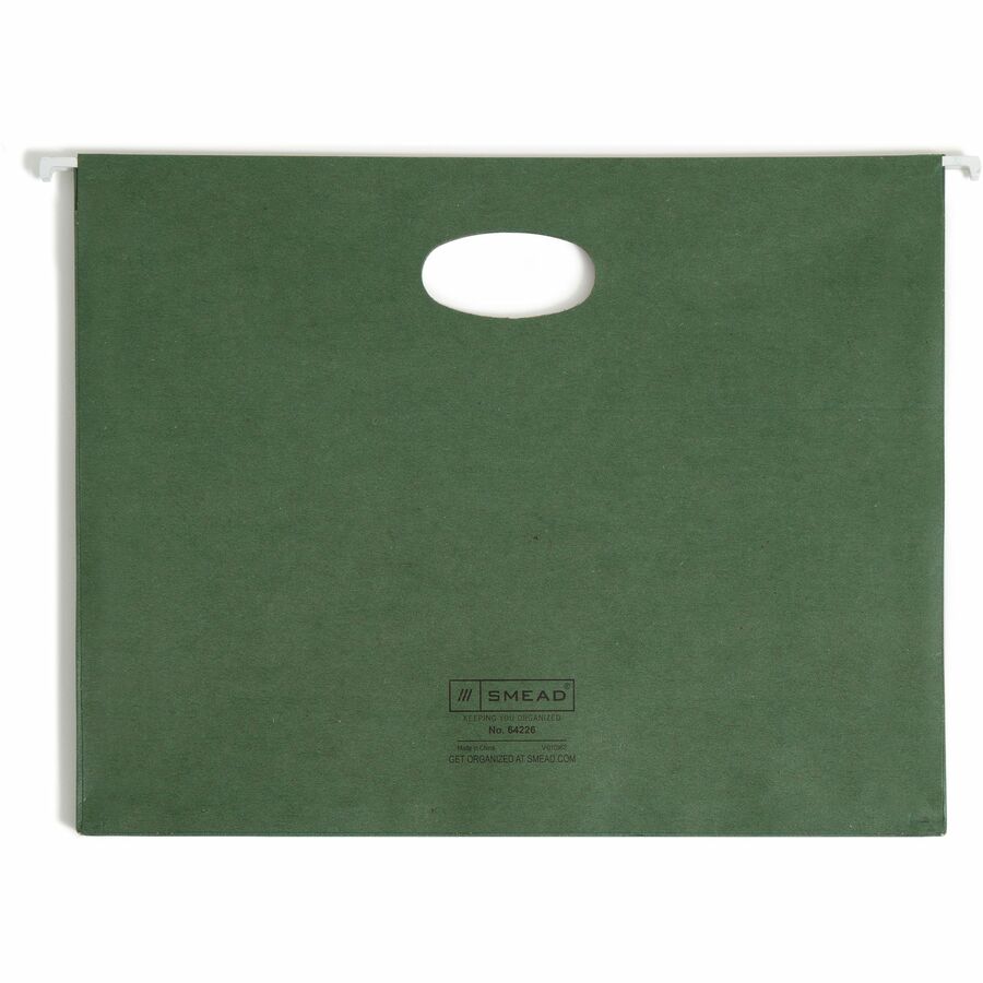 Smead Letter Size Recycled Hanging Folders, 3-1/2" Expansion, 11 pt., Standard Green, Full-Height Sides, Acid-Free, 10/Box