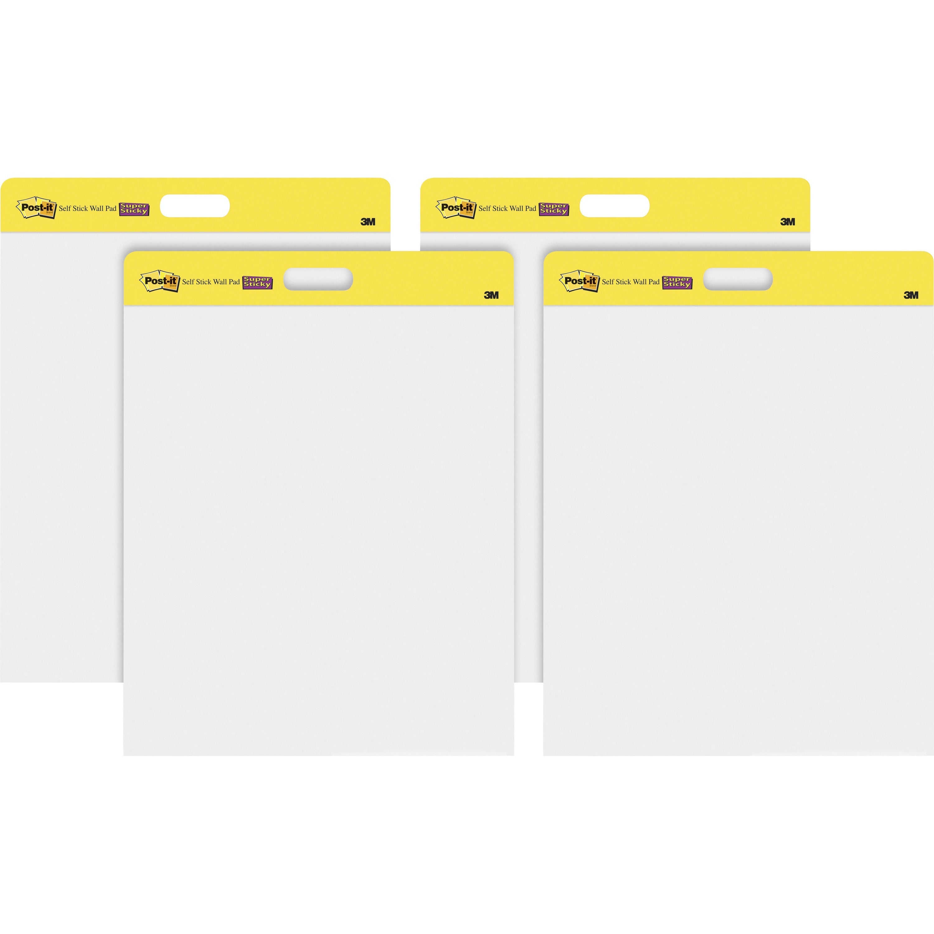 Post-it Self-Stick Wall Pads, 20" x 23", White, 20 Sheets per Pad, 2 Pads per Pack, 2 Packs per Carton, Stapled, Cardboard Cover, Self-adhesive, Repositionable, Bleed Resistant
