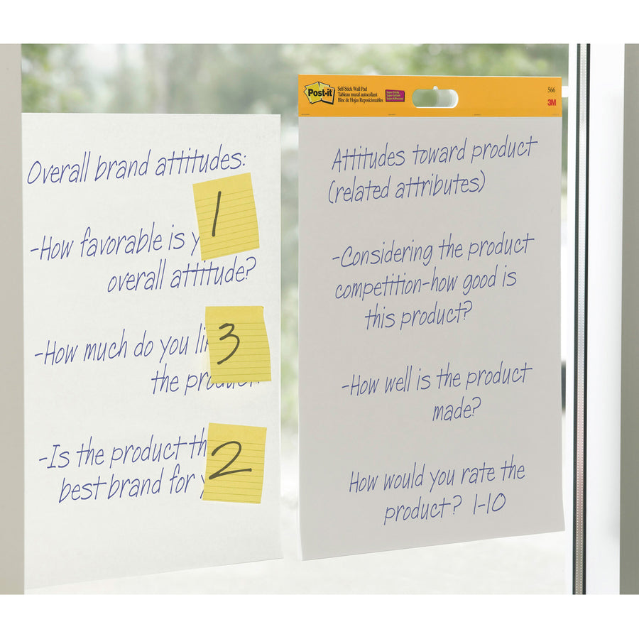 Post-it Self-Stick Wall Pads, 20" x 23", White, 20 Sheets per Pad, 2 Pads per Pack, 2 Packs per Carton, Stapled, Cardboard Cover, Self-adhesive, Repositionable, Bleed Resistant