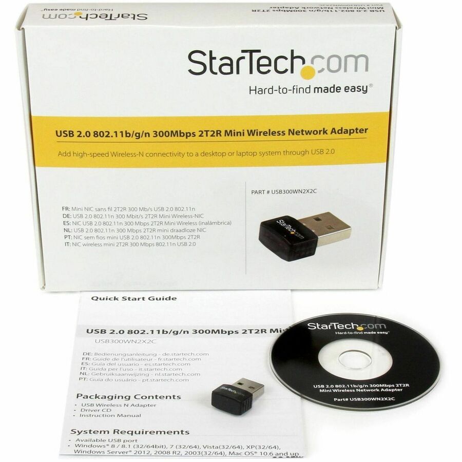 StarTech.com USB 2.0 300 Mbps Mini Wireless-N Network Adapter, IEEE 802.11n, 2.4 GHz, External, Black, 1 Each