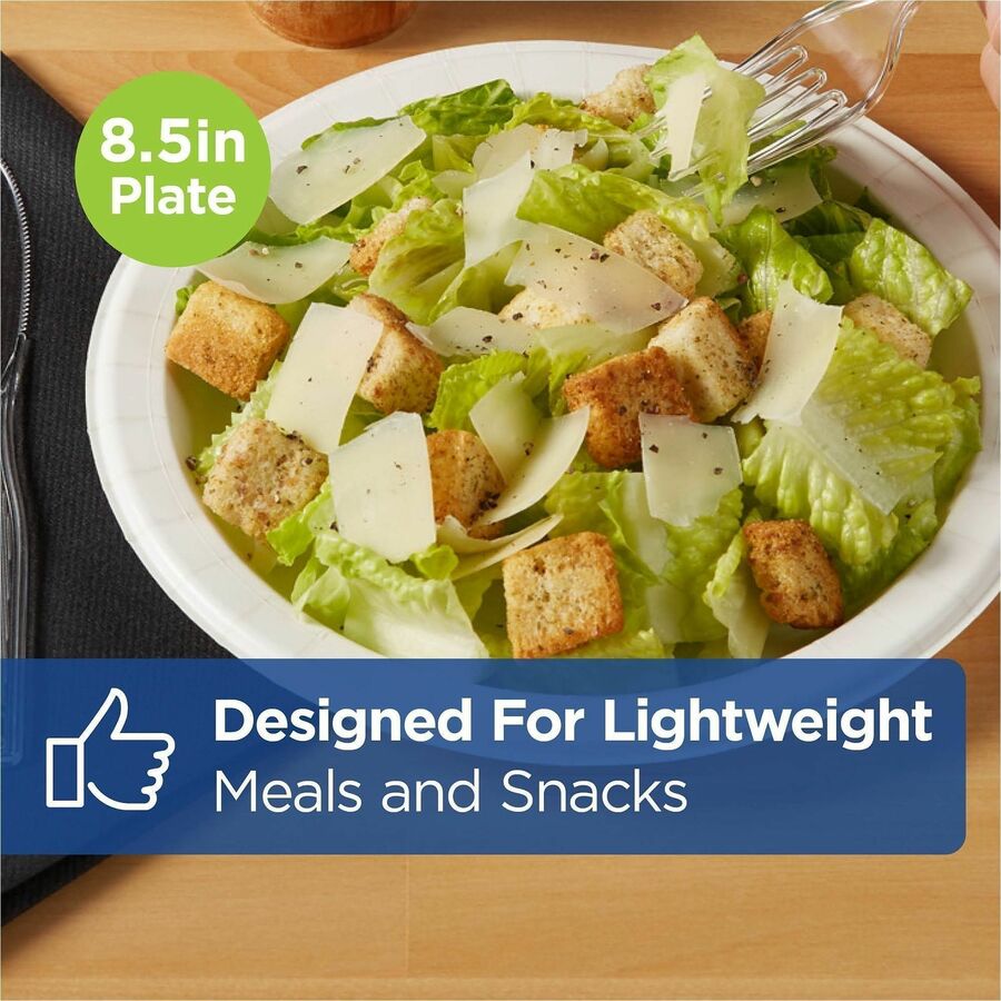 Dixie Basic 8.5" Lightweight White Paper Plates, Microwave Safe, Cut and Soak Resistant, 125 Pack