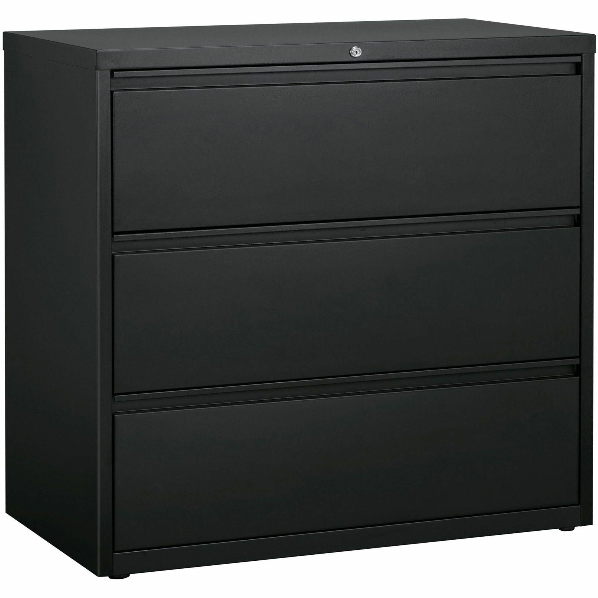 Lorell Fortress Series Lateral File, 3-Drawer, 42"W x 18.8"D x 40.1"H, Charcoal, Steel, Recycled Content, Anti-tip, Security Lock, Ball Bearing Slides, Magnetic Label Holders, 1 Each