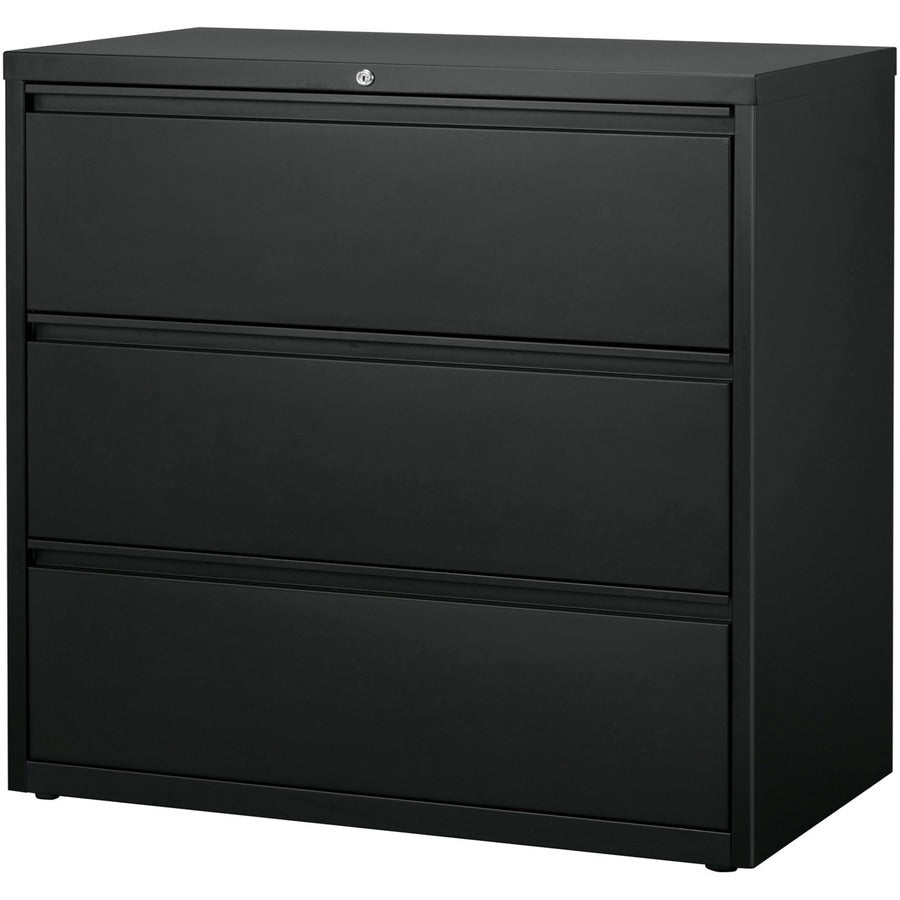 Lorell Fortress Series Lateral File, 3-Drawer, 42"W x 18.8"D x 40.1"H, Charcoal, Steel, Recycled Content, Anti-tip, Security Lock, Ball Bearing Slides, Magnetic Label Holders, 1 Each