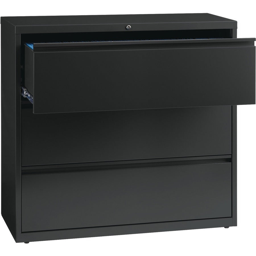 Lorell Fortress Series Lateral File, 3-Drawer, 42"W x 18.8"D x 40.1"H, Charcoal, Steel, Recycled Content, Anti-tip, Security Lock, Ball Bearing Slides, Magnetic Label Holders, 1 Each