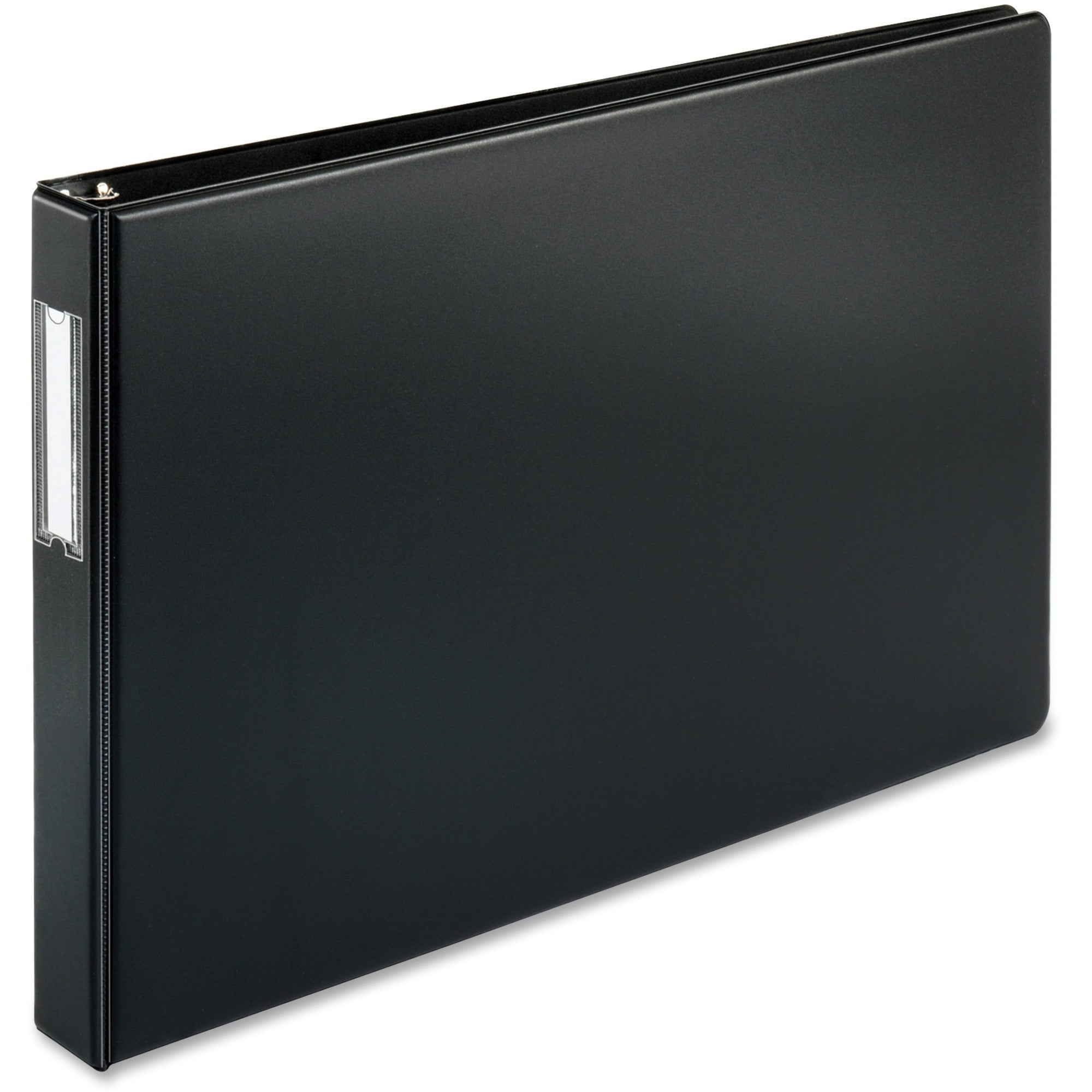 Business Source Tabloid-Size Round Ring Reference Binder, 1" Capacity, 11" x 17", Black, Recycled, Durable, Label Holder, 1 Each