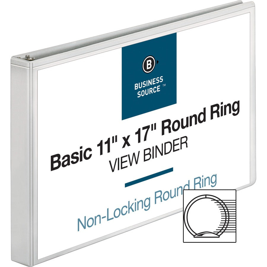 Business Source Tabloid-Size Round Ring Reference Binder, 1" Capacity, 11" x 17", White, Clear Overlay, 1 Each