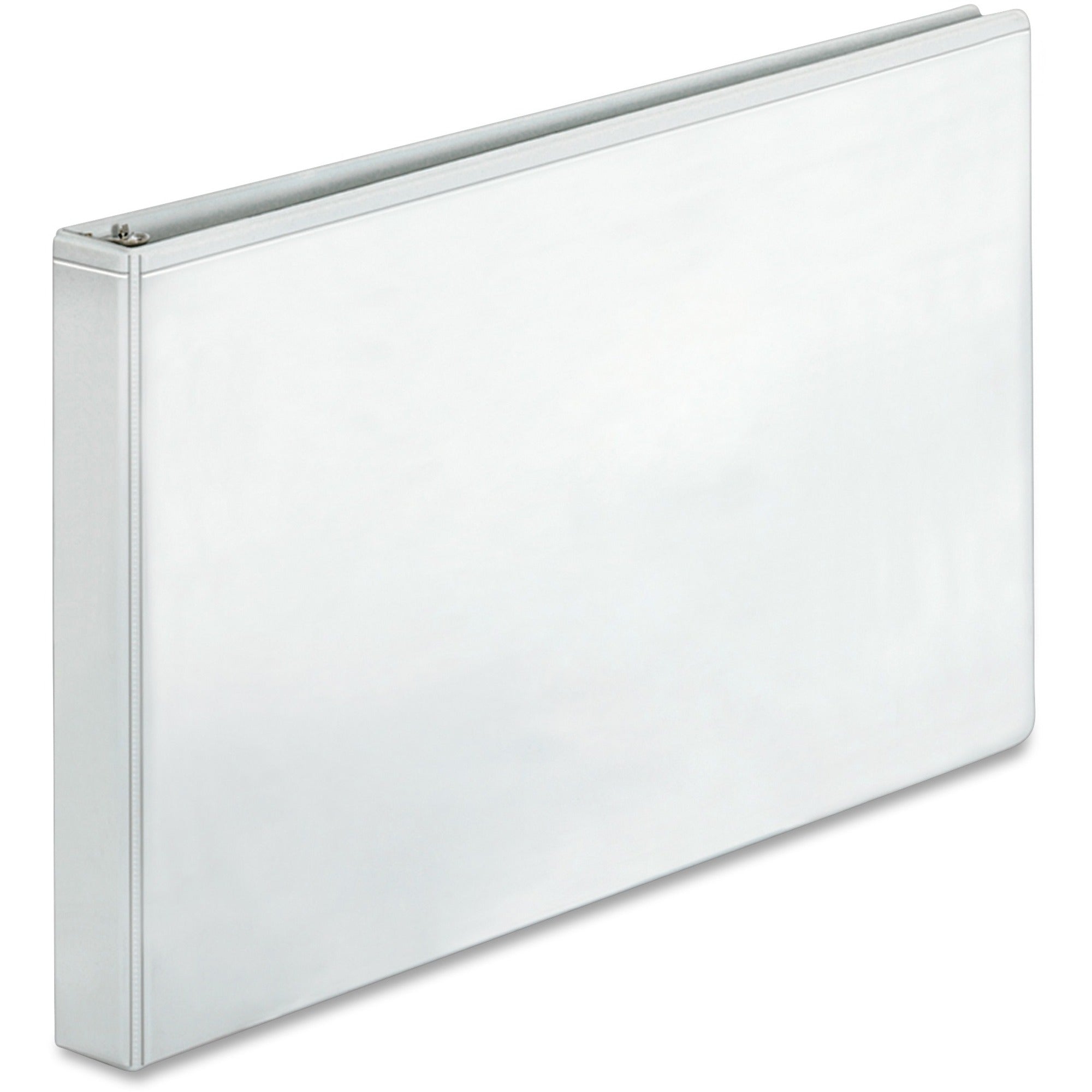 Business Source Tabloid-Size Round Ring Reference Binder, 1" Capacity, 11" x 17", White, Clear Overlay, 1 Each