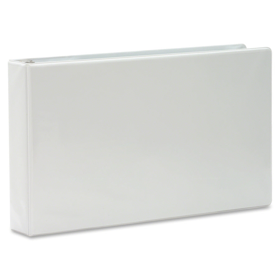 Business Source Tabloid-Size Round Ring Reference Binder, 2" Capacity, 11" x 17", White, Clear Overlay, Recycled, 1 Each
