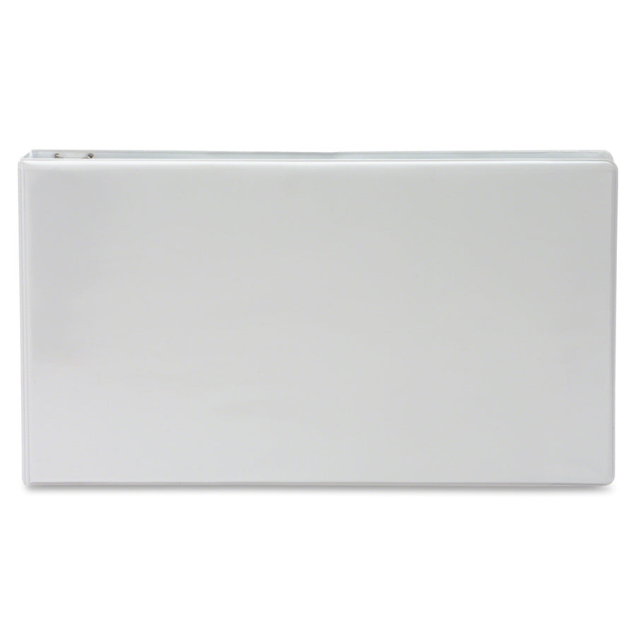 Business Source Tabloid-Size Round Ring Reference Binder, 3" Capacity, 11" x 17", White, Durable, Clear Overlay, Recycled, 1 Each