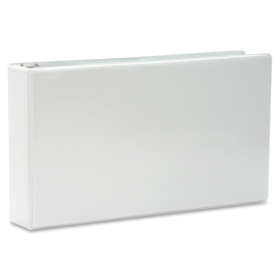 Business Source Tabloid-Size Round Ring Reference Binder, 3" Capacity, 11" x 17", White, Durable, Clear Overlay, Recycled, 1 Each
