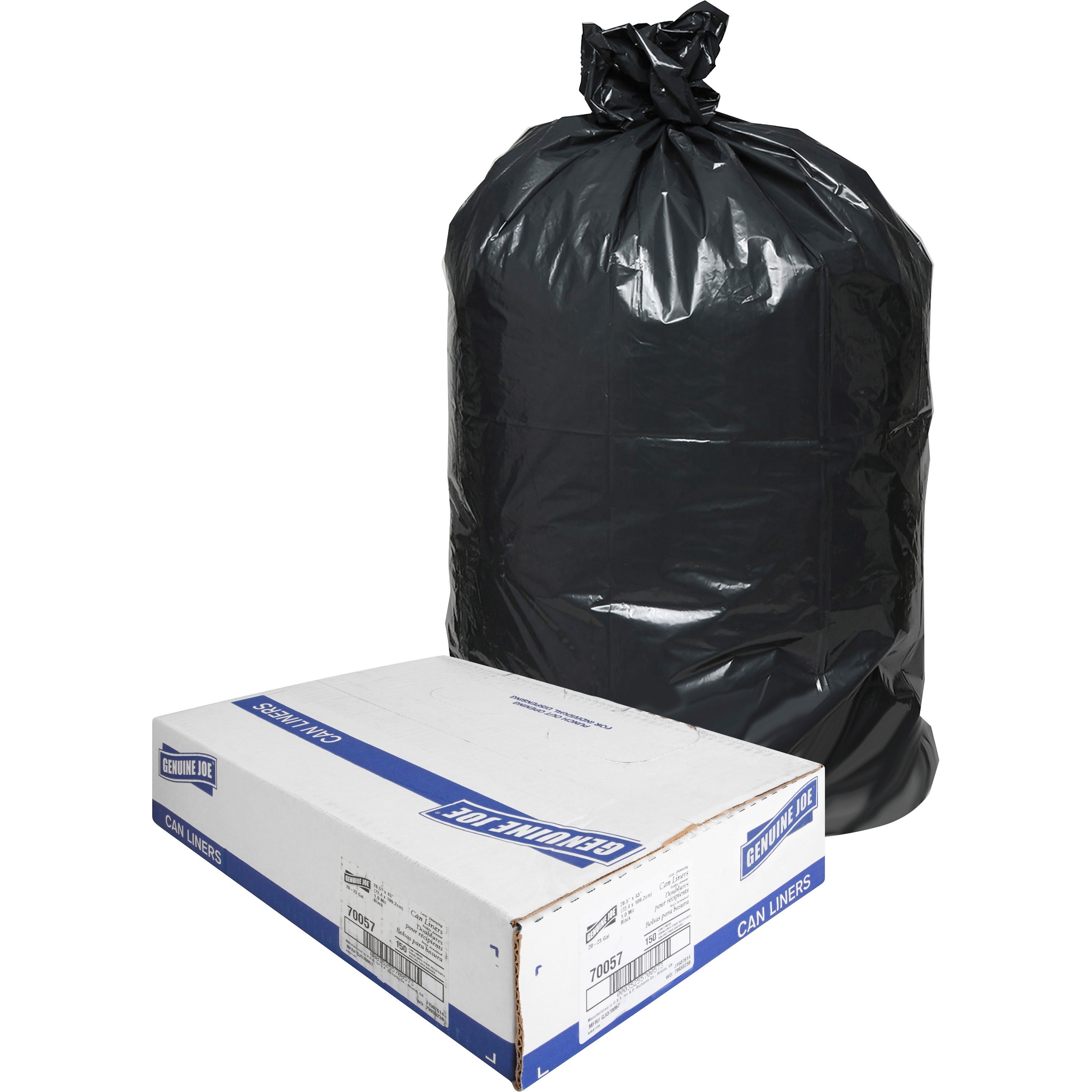 Genuine Joe Slim Jim 23-Gallon Can Liners, Medium Size, 43" x 28.5", Low Density, Black, Recycled, 1 Carton