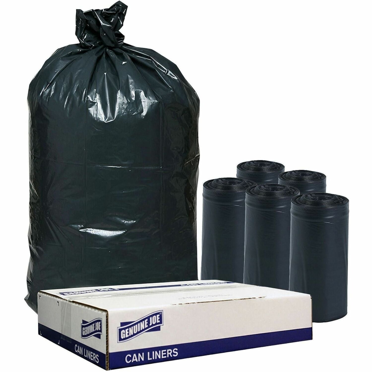 Genuine Joe Slim Jim 23-Gallon Can Liners, Medium Size, 43" x 28.5", Low Density, Black, Recycled, 1 Carton
