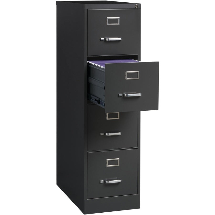 Lorell Fortress Series 4-Drawer Vertical File Cabinet, 15" x 26.5" x 52", Charcoal, Steel, Letter Size, 1 Each