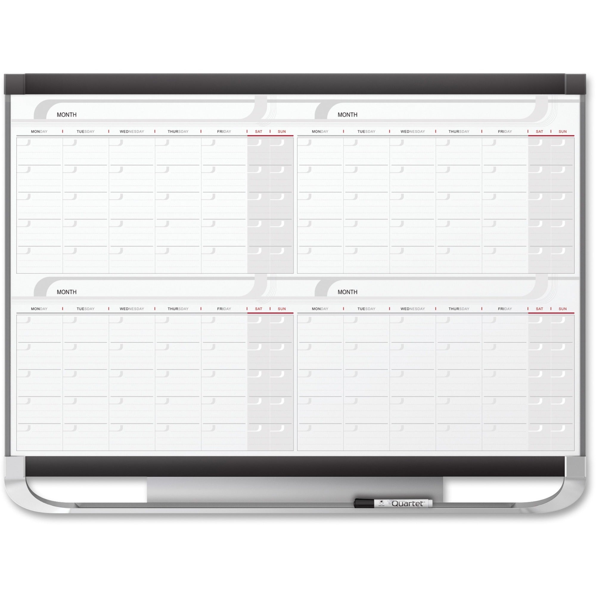 Monthly - 4 Month - Graphite, White - Steel - 36" Height x 48" Width - Marker Tray, Durable, Ghost Resistant, Stain Resistant, Magnetic, Maintenance Schedule, Mountable - 1 Each - TAA Compliant