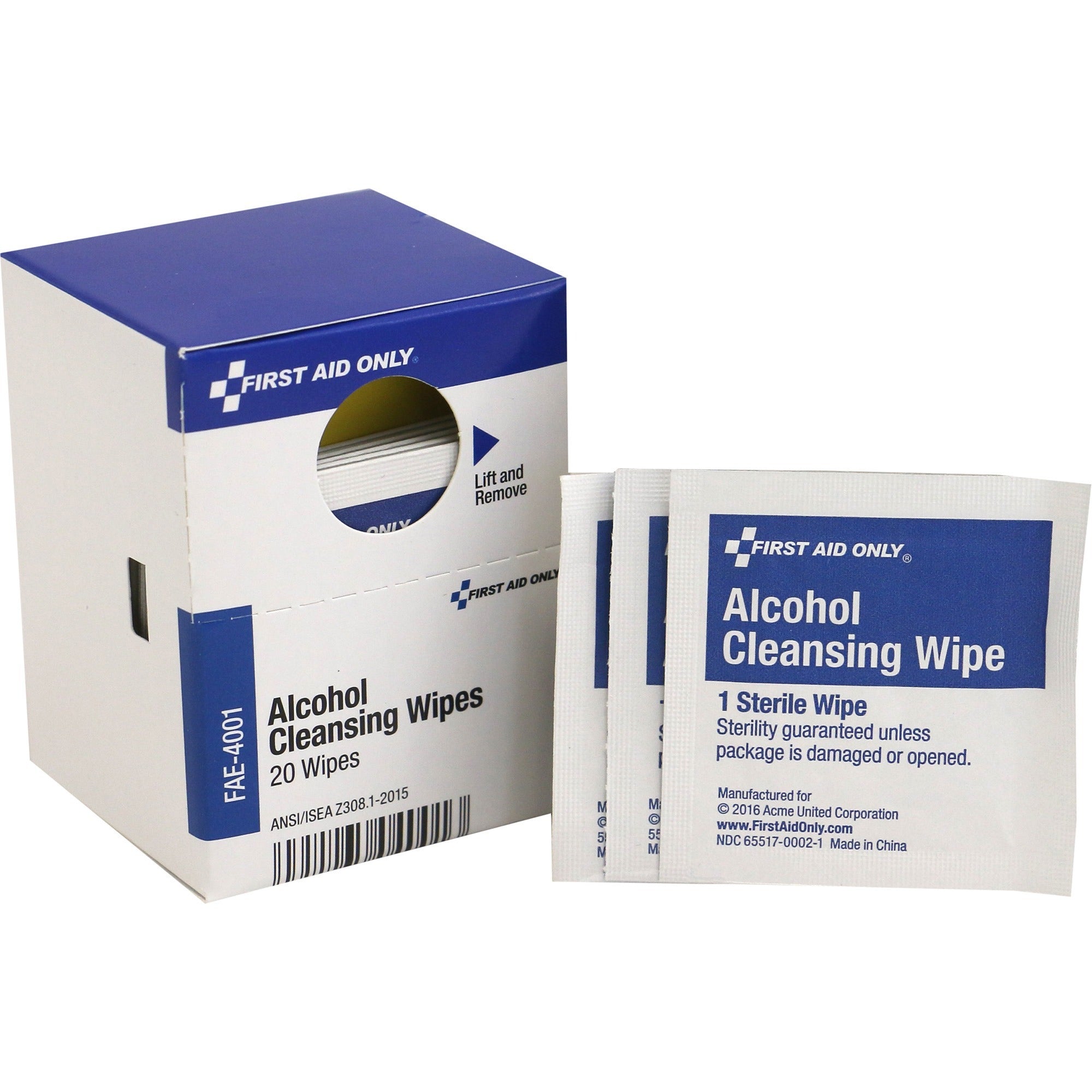 First Aid Only Alcohol Cleansing Pads, White, 20 Pieces per Box