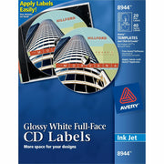 Avery Optical Disc Labels, Glossy White, Permanent Adhesive, Inkjet/Laser Compatible, 2 Labels per Sheet, 10 Sheets, 20 Labels per Pack