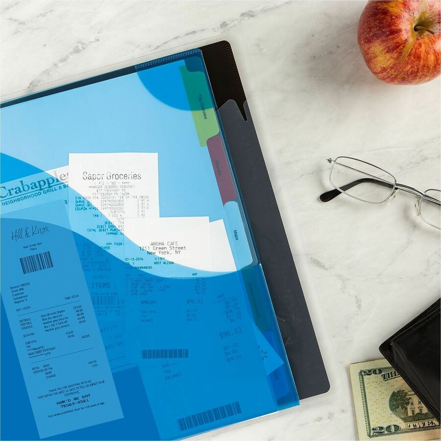 20 x Page, Paper, Photograph, Document Capacity - For Letter 8 1/2" x 11" Sheet - 3 x Holes - Ring Binder - Rectangular - Blue, Green, Pink - Polypropylene, Plastic - 3 / Pack